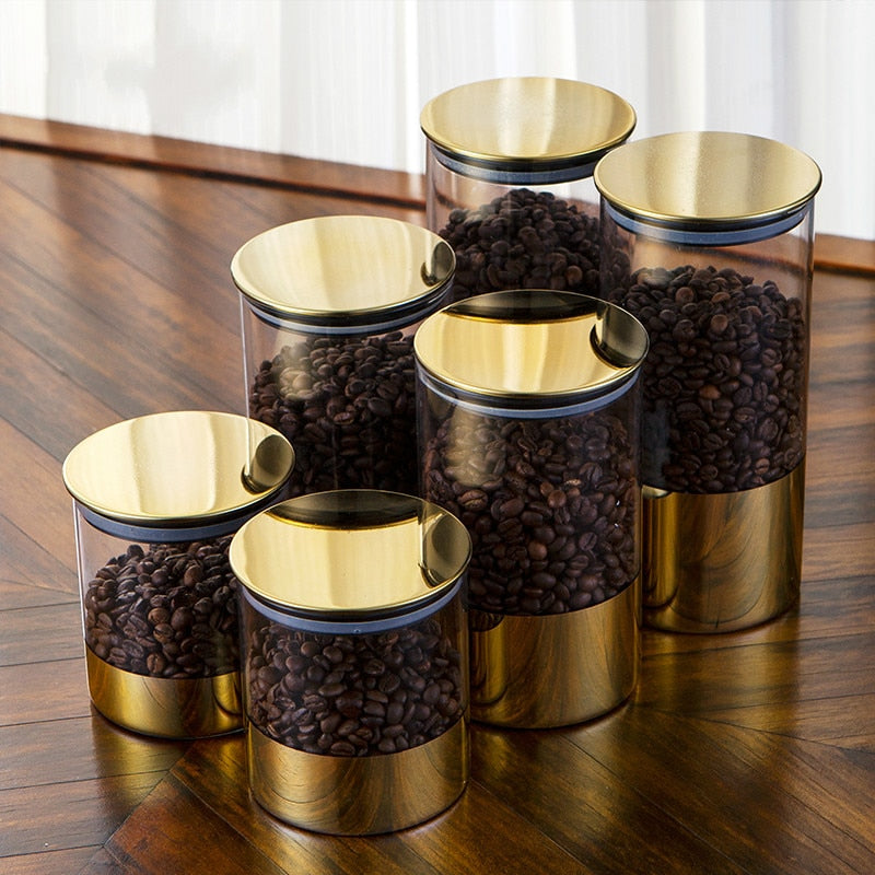 Golden Lid Glass Jar – KitchenJoint