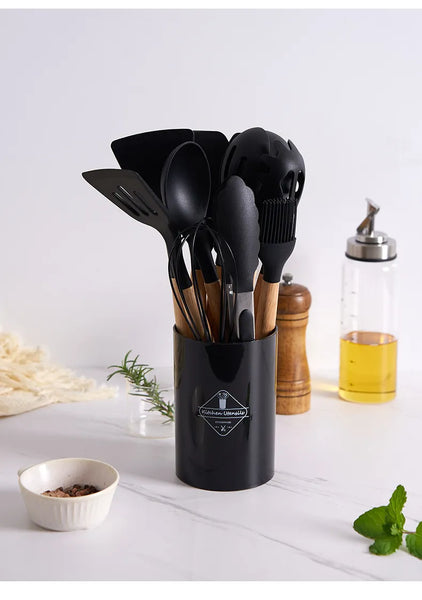 Wooden Silicon Cooking Set