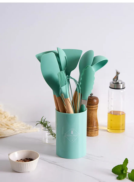 Wooden Silicon Cooking Set
