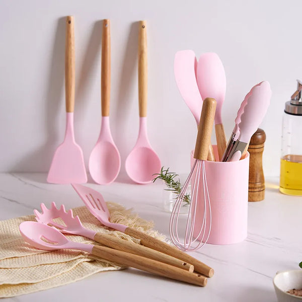 Wooden Silicon Cooking Set