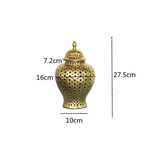 Gold ceramic ginger jar, small size: 27.5 cm tall, 16 cm wide, 10 cm base