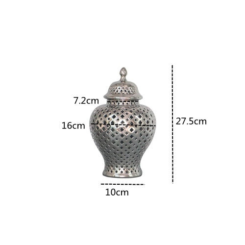 Silver ceramic ginger jar, small size: 27.5 cm tall, 16 cm wide, 10 cm base