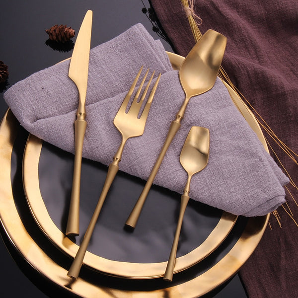 luxury Flatware, fork, Spoon, knife, set gold