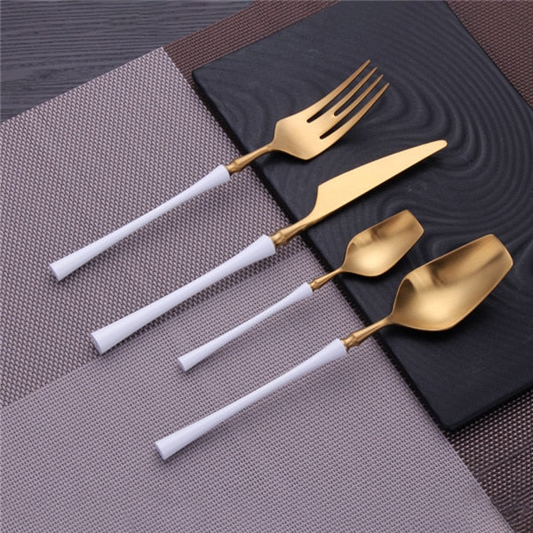 luxury Flatware, fork, Spoon, knife, set white