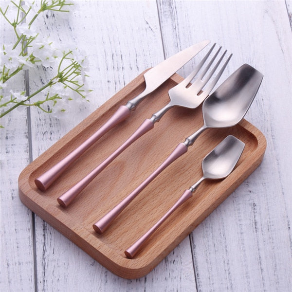 luxury Flatware, fork, Spoon, knife, set pink and silver