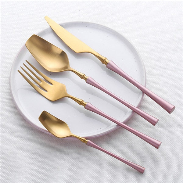 luxury Flatware, fork, Spoon, knife, set pink
