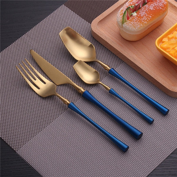 luxury Flatware, fork, Spoon, knife, set blue