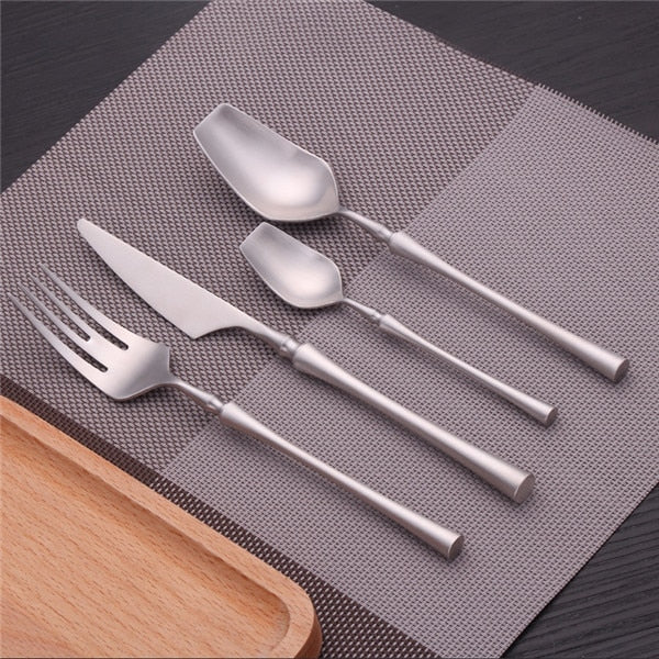 luxury Flatware, fork, Spoon, knife, set matte silver