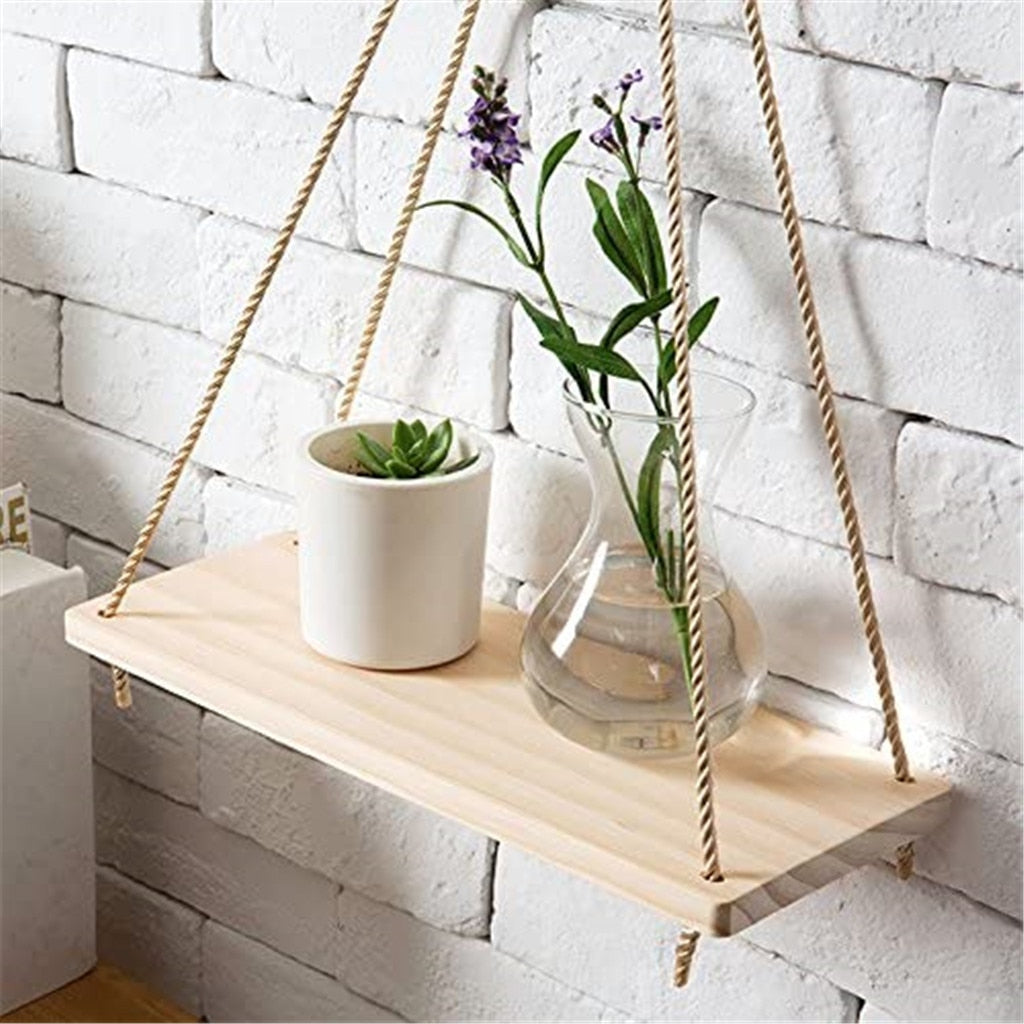 rope hanging shelves for plants Swing Rope Floating Shelf – KitchenJoint