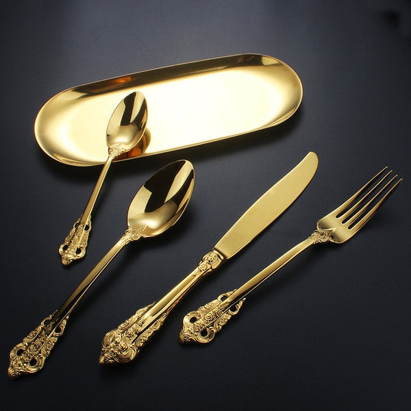 Luxury flatware, spoon, fork, knife gold