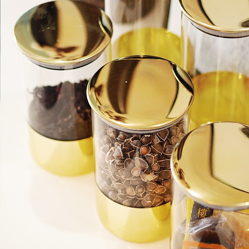 Golden Lid Glass Jar – KitchenJoint