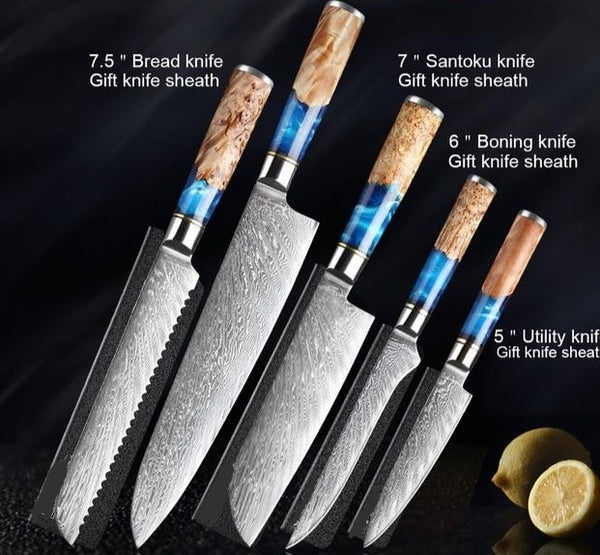 Cobalt Damascus Steel Knife Set