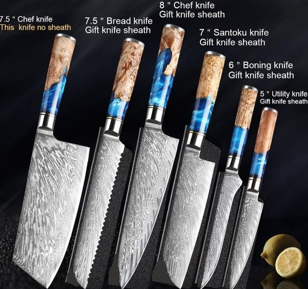 Cobalt Damascus Steel Knife Set