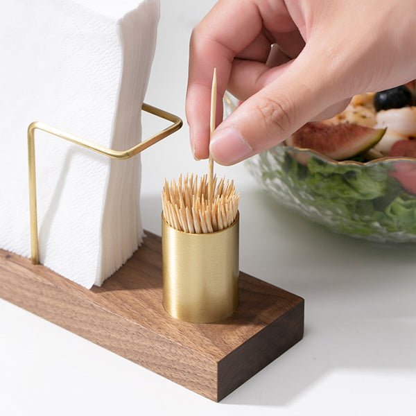 Servietten- und Zahnstocherhalter aus Holz.